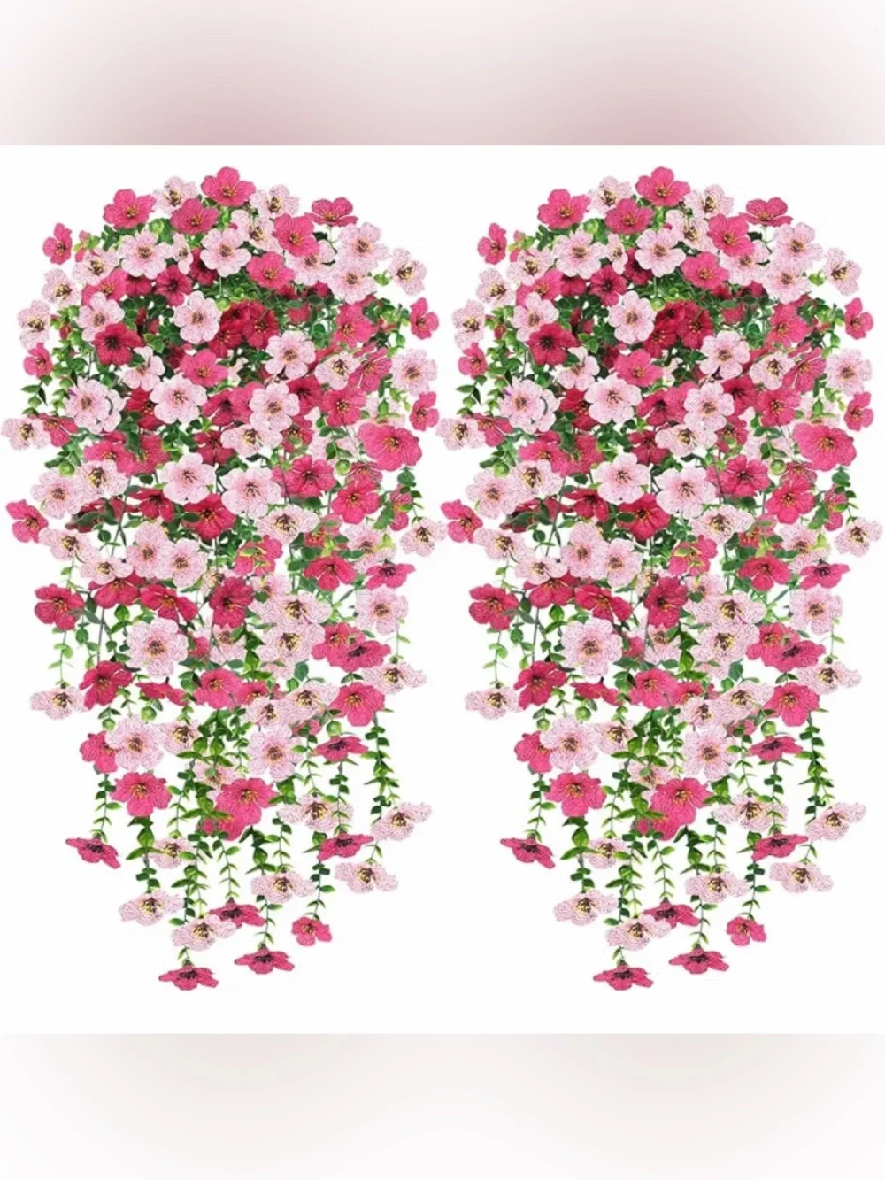 2 Pack Artificial Hanging Flower Baskets UV Resistant Pink Outdoor Vines
